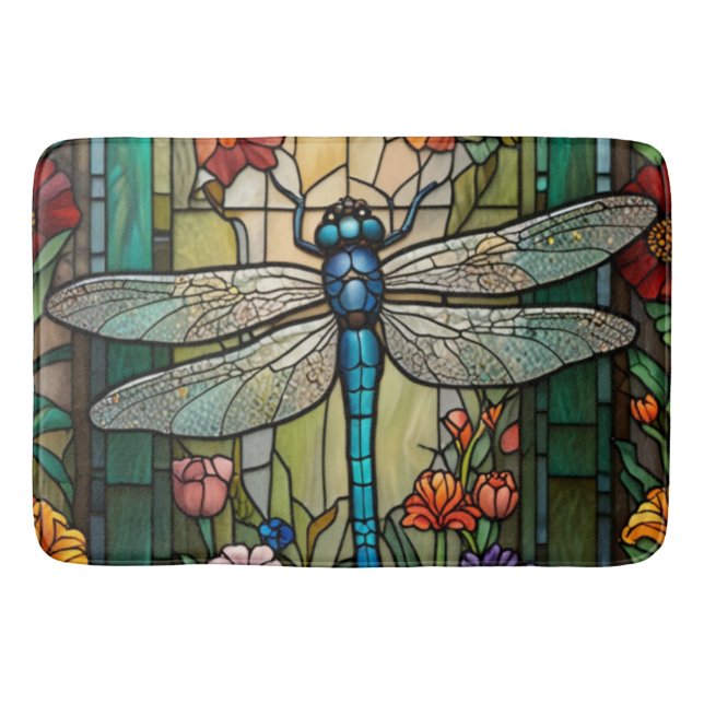 Vintage art nouveau dragonfly boho chic bath mat (Front)