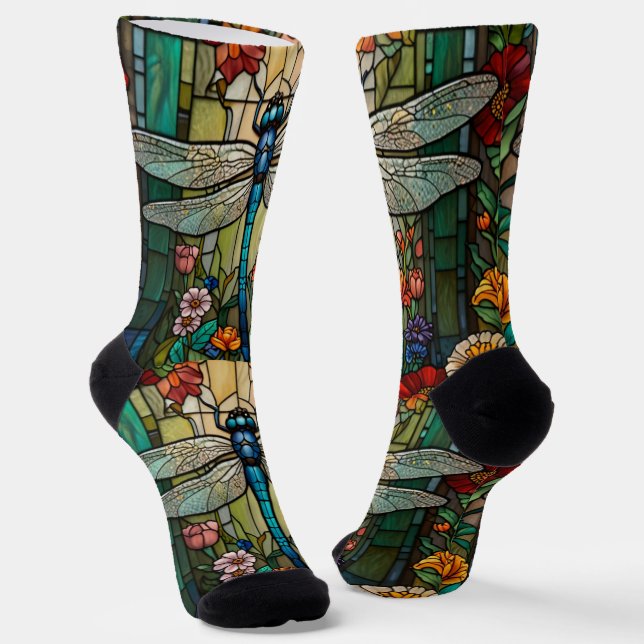 Vintage art nouveau dragonfly boho chic socks (Angled)