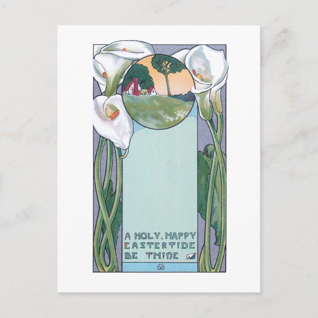 Vintage Art Nouveau Easter Calla Lilies Postcard (Front)