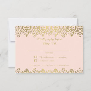 Vintage Art Nouveau Elegant Blush Pink and Gold RSVP Card