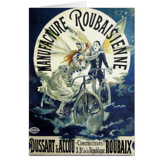 Vintage Art Nouveau Fairies, Bicycle Pierrot Moon (Front)