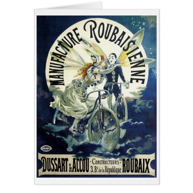 Vintage Art Nouveau Fairies, Bicycle Pierrot Moon (Front)