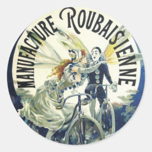 Vintage Art Nouveau Fairies, Bicycle Pierrot Moon Classic Round Sticker