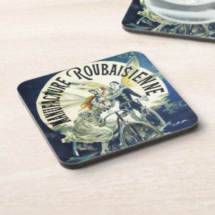 Vintage Art Nouveau Fairies, Bicycle Pierrot Moon Coaster