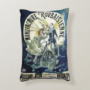 Vintage Art Nouveau Fairies, Bicycle Pierrot Moon Decorative Cushion