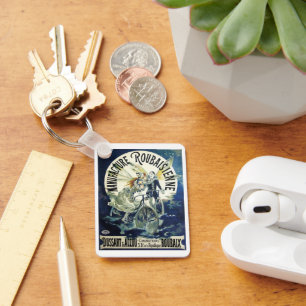 Vintage Art Nouveau Fairies, Bicycle Pierrot Moon Key Ring