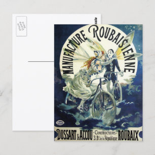 Vintage Art Nouveau Fairies, Bicycle Pierrot Moon Postcard
