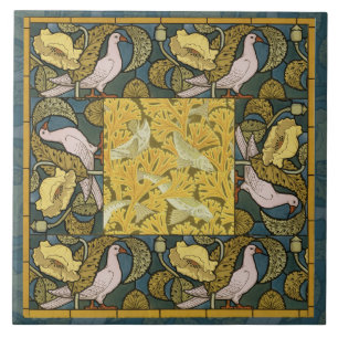 Vintage Art Nouveau Fish Pigeon Pattern Verneuil Ceramic Tile