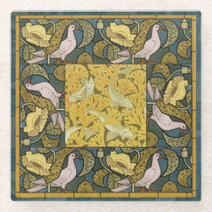 Vintage Art Nouveau Fish Pigeon Pattern Verneuil Glass Coaster