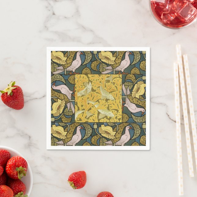Vintage Art Nouveau Fish Pigeon Pattern Verneuil Napkin (Insitu)