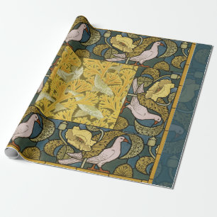 Vintage Art Nouveau Fish Pigeon Pattern Verneuil Wrapping Paper