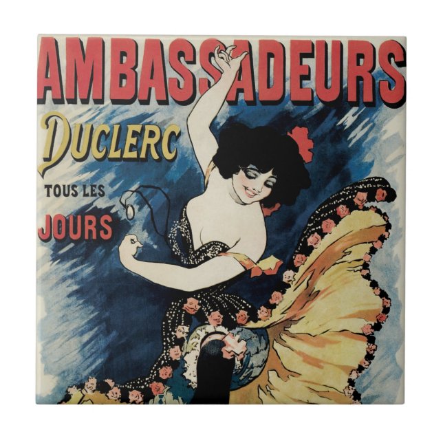Vintage Art Nouveau Flamenco Dancer, Ambassadeurs Ceramic Tile (Front)