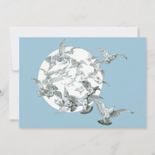 Vintage Art Nouveau Flock of Birds with Full Moon