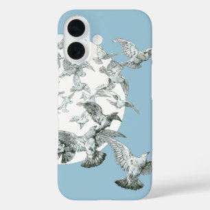 Vintage Art Nouveau Flock of Birds with Full Moon iPhone 16 Case