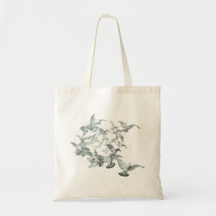 Vintage Art Nouveau Flock of Birds with Full Moon Tote Bag