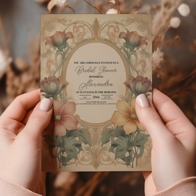 Vintage Art Nouveau Floral Bridal Shower Invitation (Creator Uploaded)