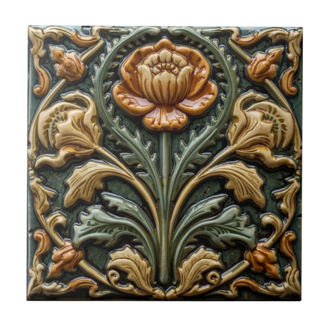 Vintage Art Nouveau  Floral Craftsman Ceramic Tile (Front)
