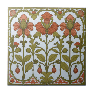 Vintage Art Nouveau Floral Frieze Ceramic Tile