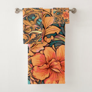 Vintage Art Nouveau Floral Garden Bath Towel Set