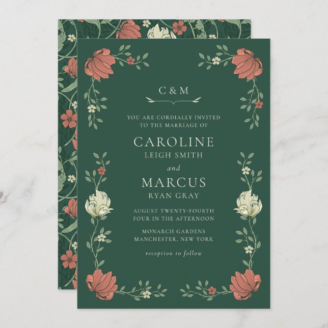 Vintage Art Nouveau Floral Wedding Invitation (Front/Back)