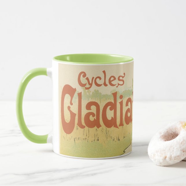 Vintage Art Nouveau, Gladiator Cycles Bicycles  Mug (With Donut)