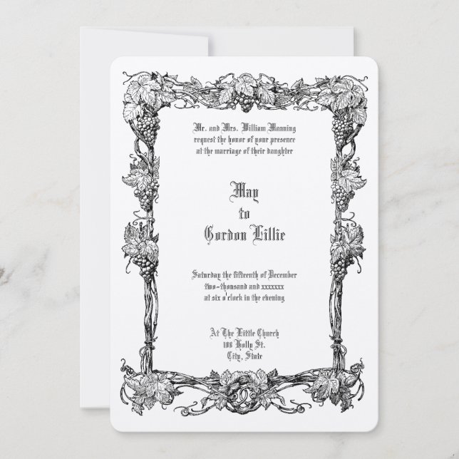 Vintage Art Nouveau Grapevine Border Wedding Invitation (Front)