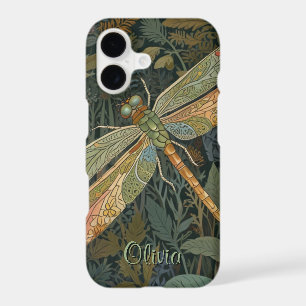 Vintage art nouveau green gold Dragonfly