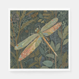 Vintage art nouveau green gold Dragonfly Napkin