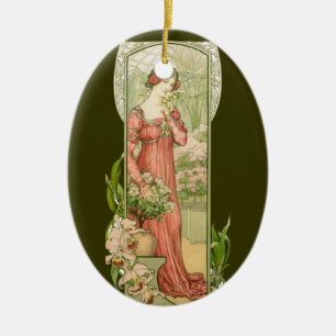 Vintage Art Nouveau Greenhouse Lady Elegant Ceramic Ornament