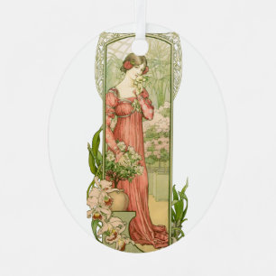 Vintage Art Nouveau Greenhouse Lady Elegant Metal Tree Decoration