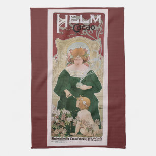 Vintage Art Nouveau Helm Cacao by Privat Livemont Tea Towel