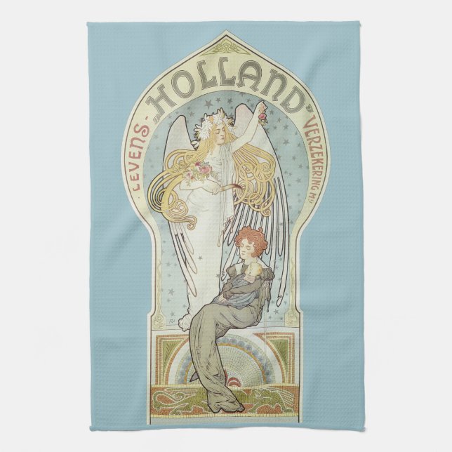 Vintage Art Nouveau, Holland Levensverzekering Tea Towel (Vertical)