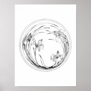 Vintage Art Nouveau Irises - Iris Template Poster