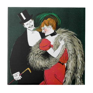Vintage Art Nouveau, Italian Fashion Love Romance Ceramic Tile