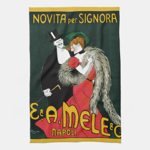 Vintage Art Nouveau, Italian Fashion Love Romance Tea Towel
