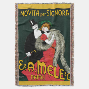 Vintage Art Nouveau, Italian Fashion Love Romance Throw Blanket