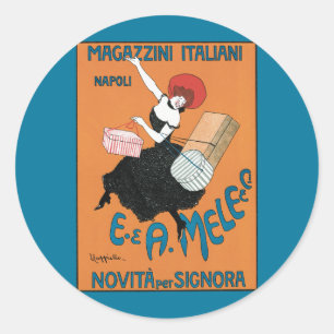 Vintage Art Nouveau, Italian Women Fashion Classic Round Sticker