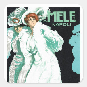 Vintage Art Nouveau, Italy Fashion and Fancy Women Square Sticker
