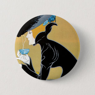 Vintage Art Nouveau, Lady Drinking Marco Polo Tea 6 Cm Round Badge