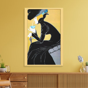 Vintage Art Nouveau, Lady Drinking Marco Polo Tea Canvas Print