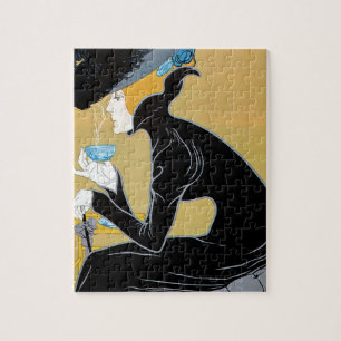 Vintage Art Nouveau, Lady Drinking Marco Polo Tea Jigsaw Puzzle