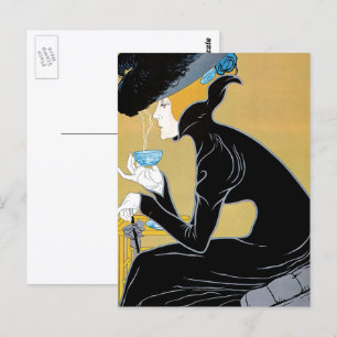 Vintage Art Nouveau, Lady Drinking Marco Polo Tea Postcard