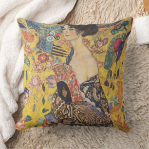 Vintage Art Nouveau Lady with Fan Painting Cushion