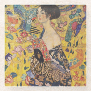 Vintage Art Nouveau Lady with Fan Painting Glass Coaster