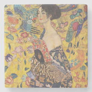 Vintage Art Nouveau Lady with Fan Painting Stone Coaster