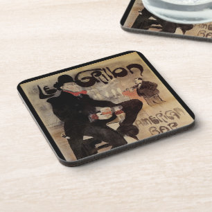 Vintage Art Nouveau Le Grillon, Man Drinking Beer Coaster