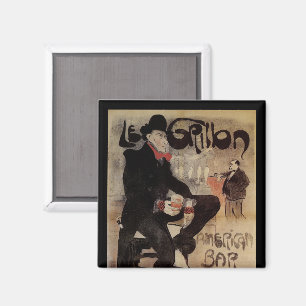 Vintage Art Nouveau Le Grillon, Man Drinking Beer Magnet
