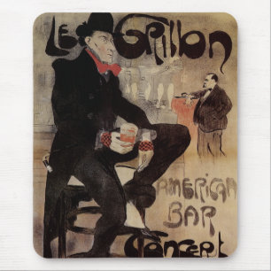Vintage Art Nouveau Le Grillon, Man Drinking Beer Mouse Pad
