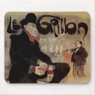 Vintage Art Nouveau Le Grillon, Man Drinking Beer Mouse Pad
