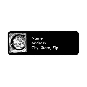 Vintage Art Nouveau Letter C woman Initial Return Address Label